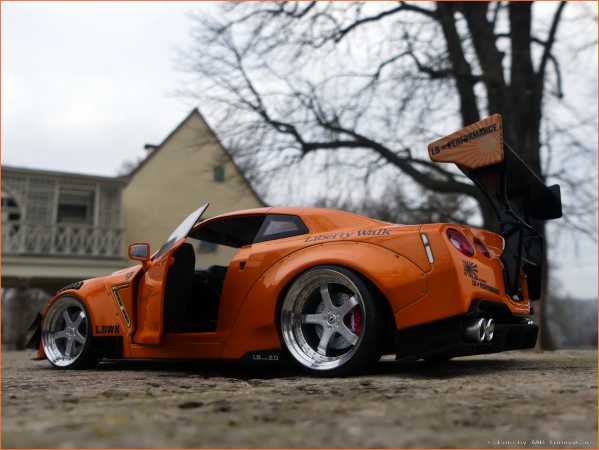 1:18 Nissan GTR35 2.0 LB Work - Orange - Echtalu-PVC-Felgen in OVP